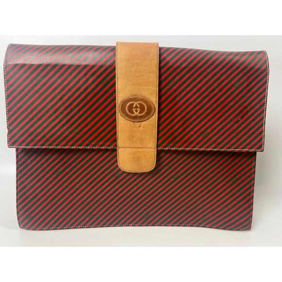Gucci Clutch/ Business Vintage Green Red Purse Rare 14x10.5x3 - Picture 1 of 11